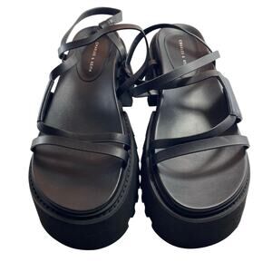 Charles & Keith Nadine Platform Strappy Ridged-Sole Size 9 NWOT Black Sandals